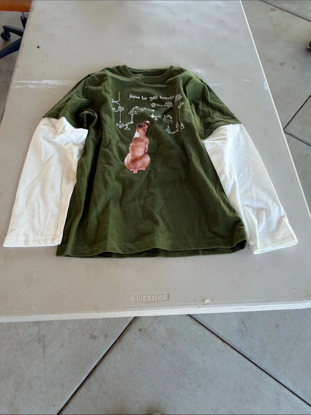 Gymboree Olive Green & White Layered-Look Long Sleeve Tee with Dog Graphic